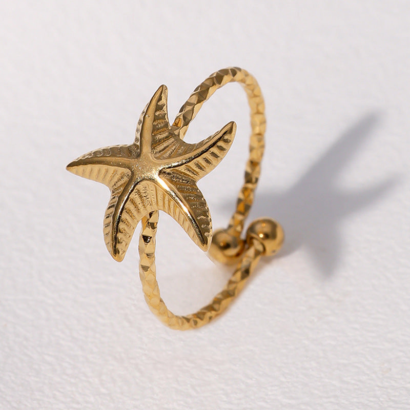 Minimalist Star-Shaped Stainless Steel Ring with 18K Gold Plating for Women Fashionable Office Wear Jewelry