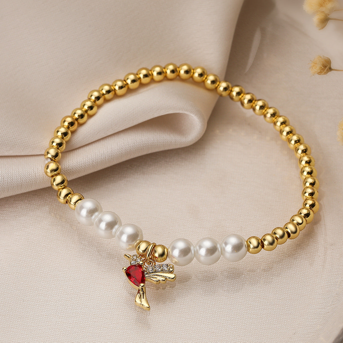 Minimalist Bird-Shaped Geometric Beaded Bracelet for Women with Copper Beads and Elastic Cord