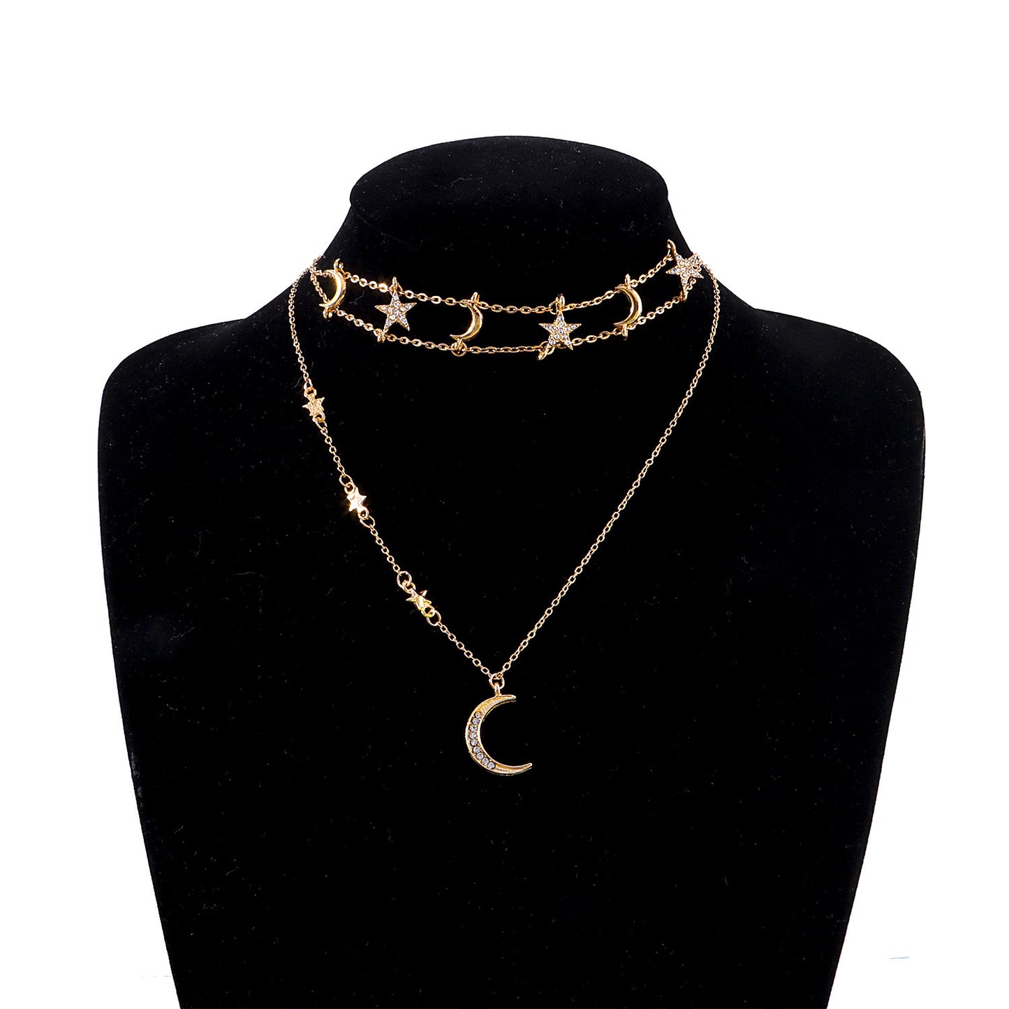Casual Alloy Star Moon Pendant Necklace with Singapore Chain