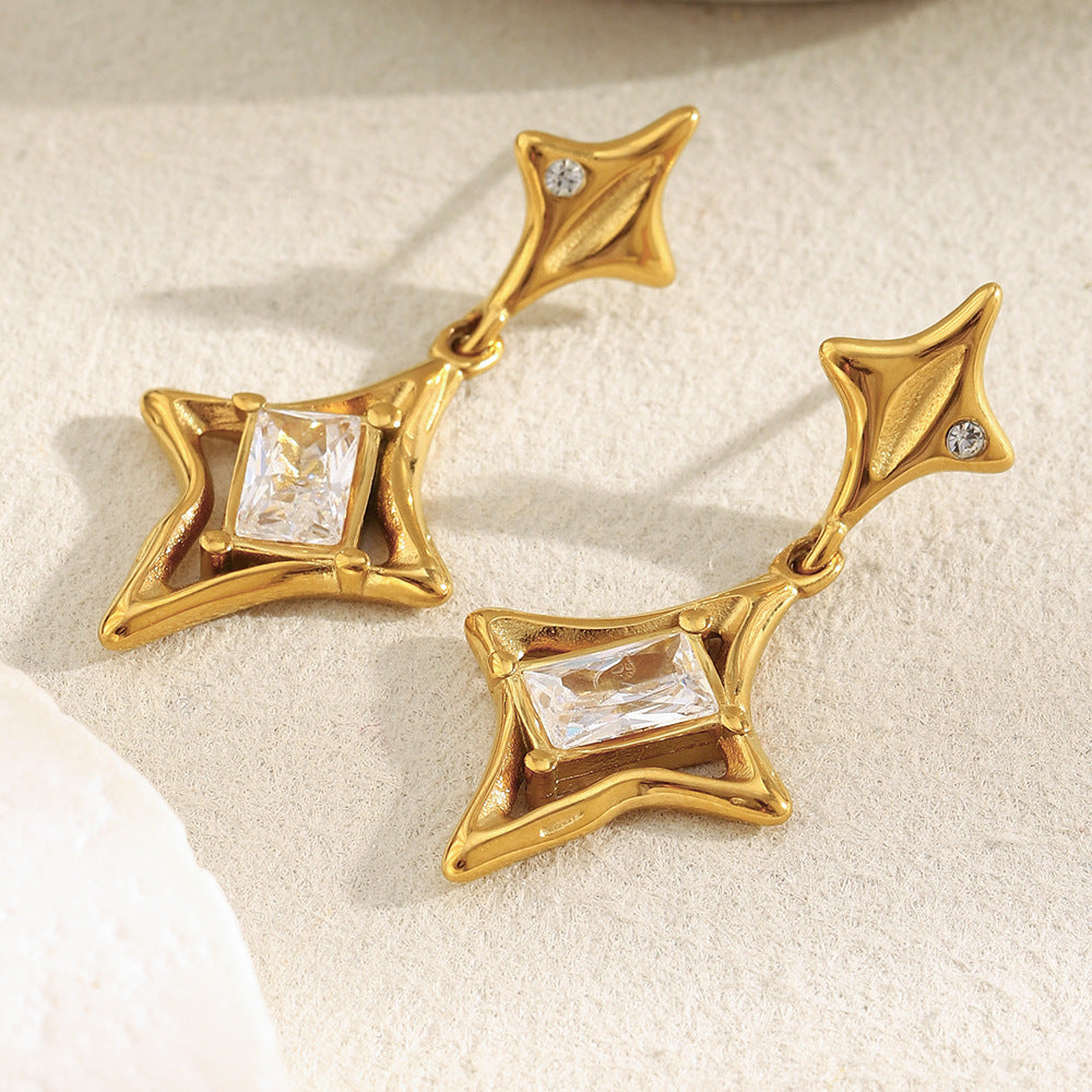 Orecchini a Stella Minimalisti in Acciaio Inossidabile Placcati Oro 18K da Donna