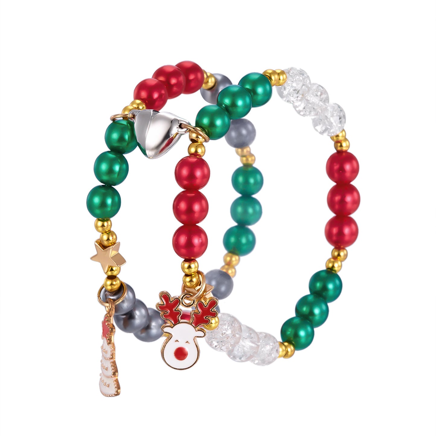 Bracciale Magnetico in Lega a Forma di Cuore per Coppie con Accenti di Babbo Natale e Fiocco di Neve Gioielli Natalizi Festivi per Donne e Uomini