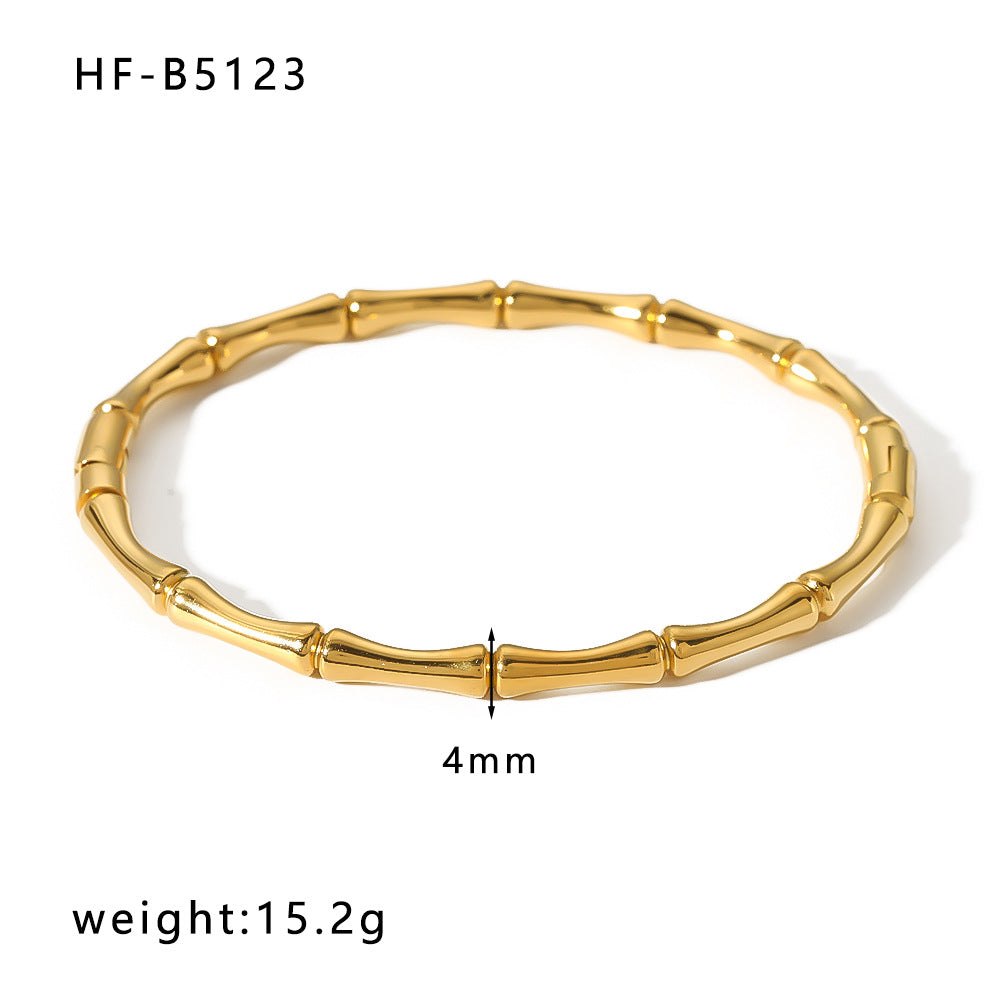 Minimalist Bamboo-Shaped Titanium Steel C-Clasp Bracelet for Women with Plated Finish