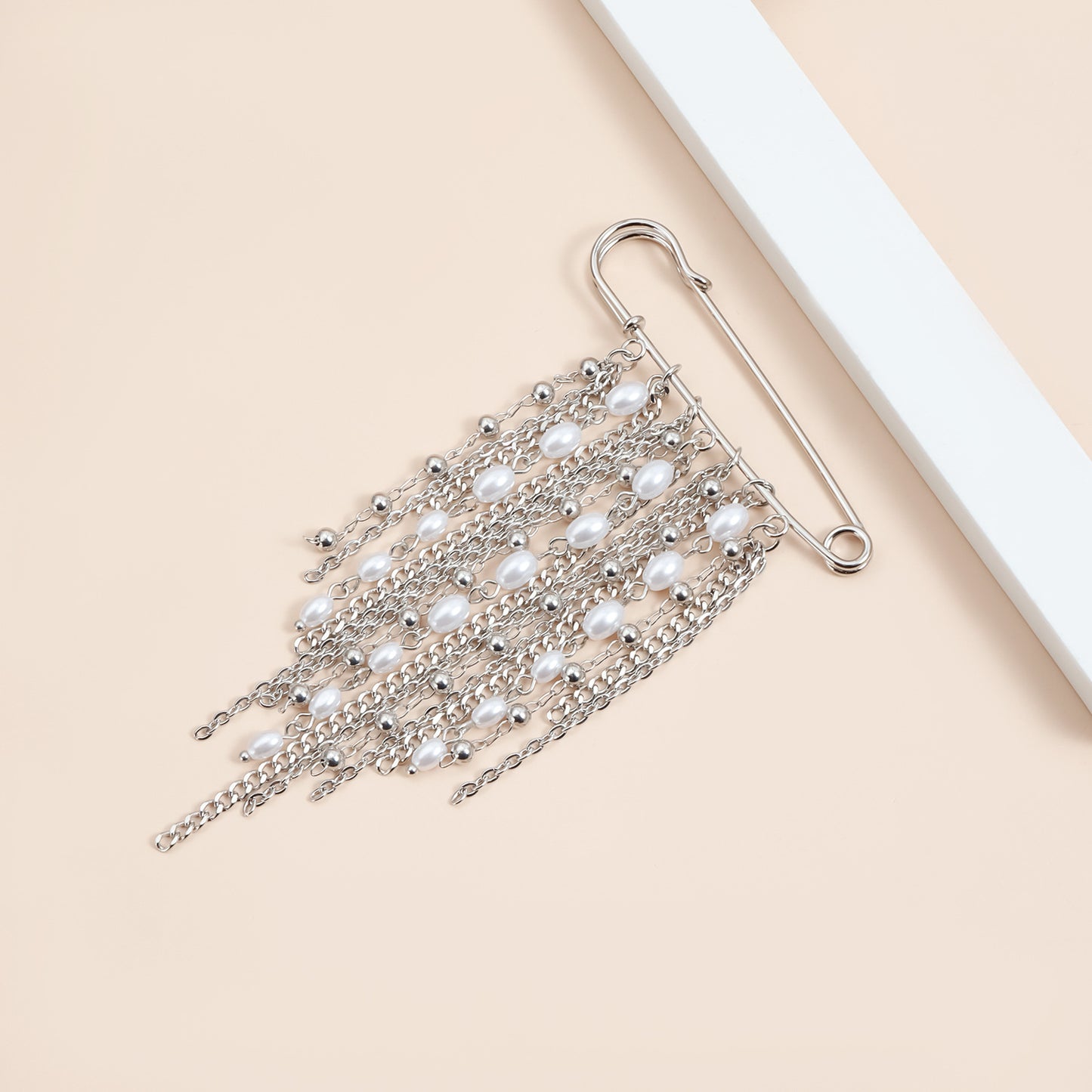 Fashion Geometric Alloy Brooch with Pearl and Tassel for Women