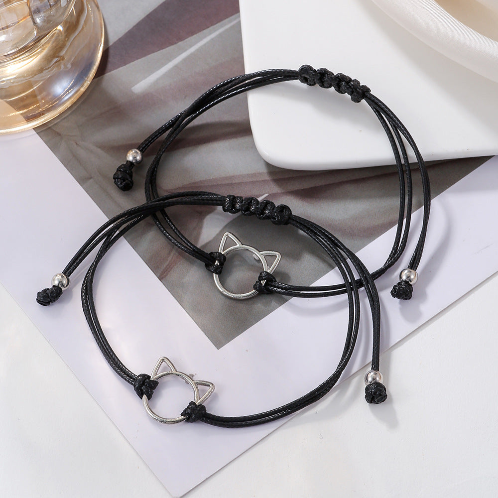 Handmade Alloy Animal Dog Cat Adjustable Cord Bracelet