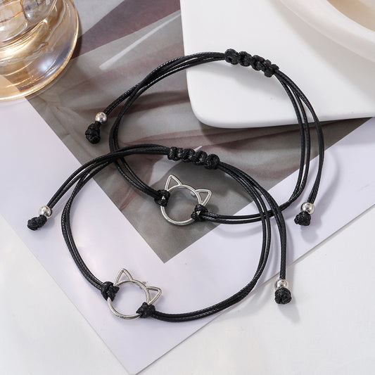 Handmade Alloy Animal Dog Cat Adjustable Cord Bracelet