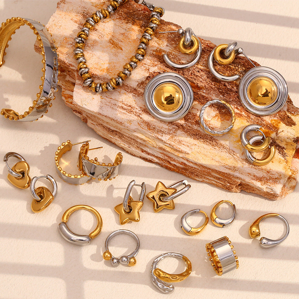 Pendientes de aro geométricos de acero inoxidable chapados en oro de 18 quilates estilo OL para mujer