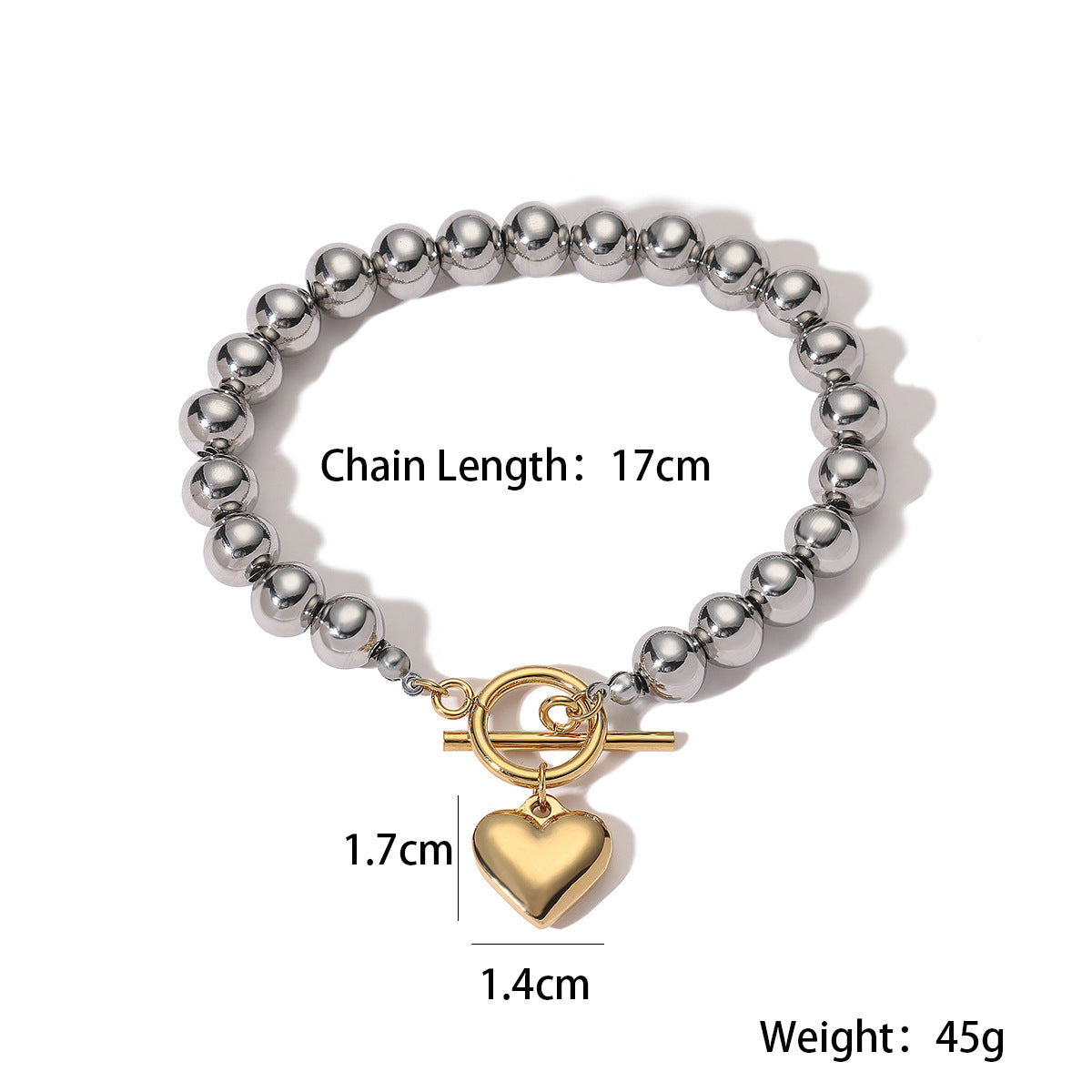 Fashion 18K Gold Plated Stainless Steel Geometric Heart Pendant Bracelet for Women