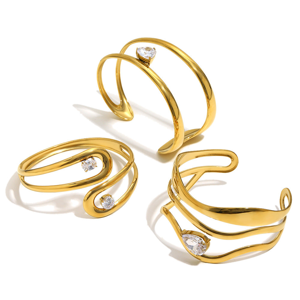 Minimalist Luxury 18K Gold Plated Stainless Steel Heart Teardrop Geometric Cubic Zirconia Bracelet