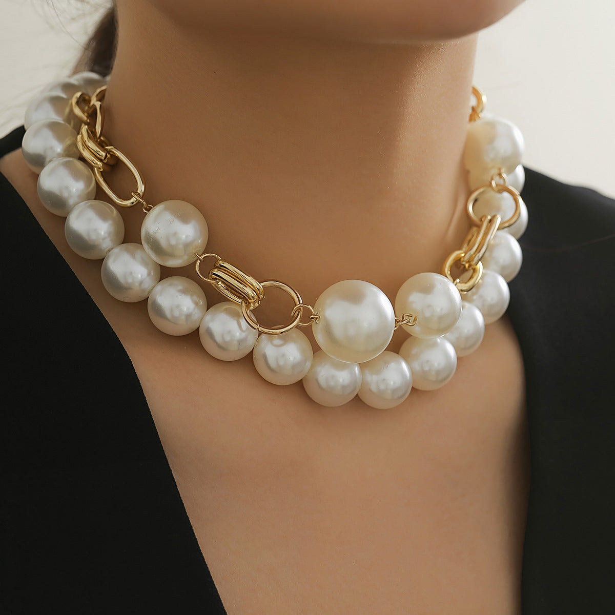 Punk Geometric Round Alloy Plated Ball Chain Layered Necklace for Women