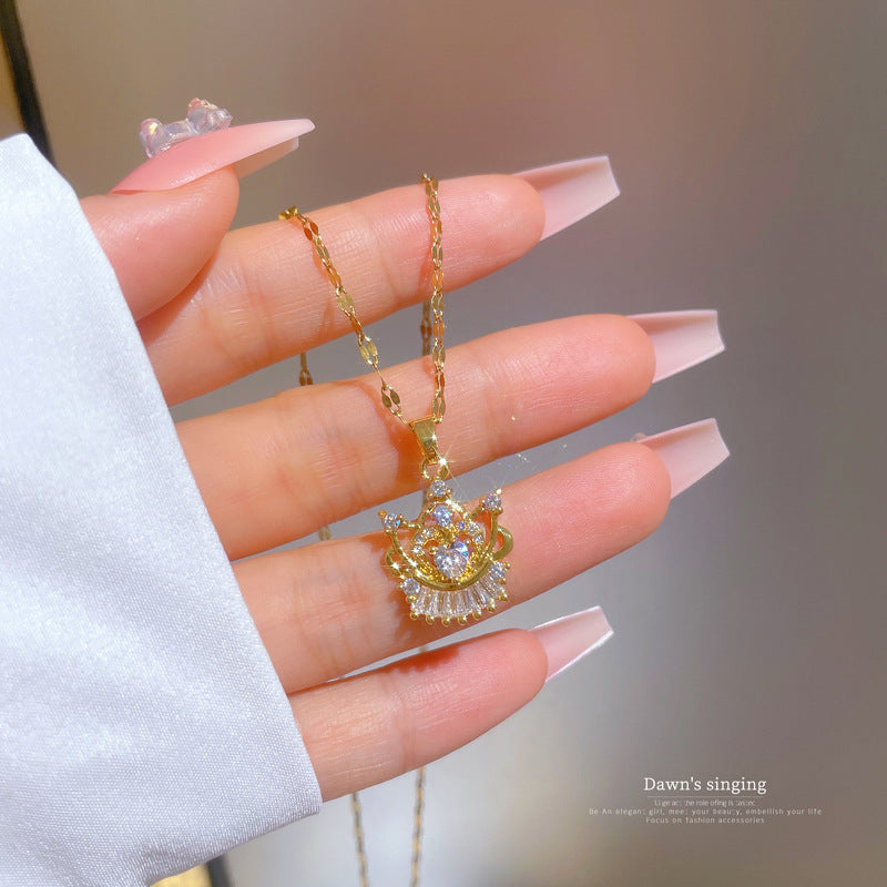 Luxury Heart-Shaped Titanium Steel Necklace with Micro-Paved Zirconia, Gold-Plated Copper Pendant, Geometric Design, Ins Style