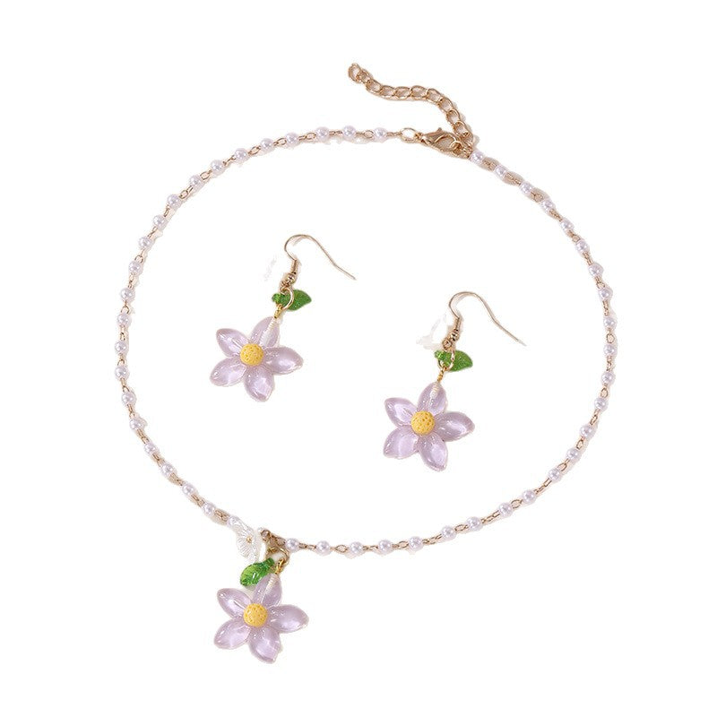 Minimalist Floral Lily of the Valley Necklace Set with Resin Pendant and Beaded Chain for Girls Aged 3 to 10 Years