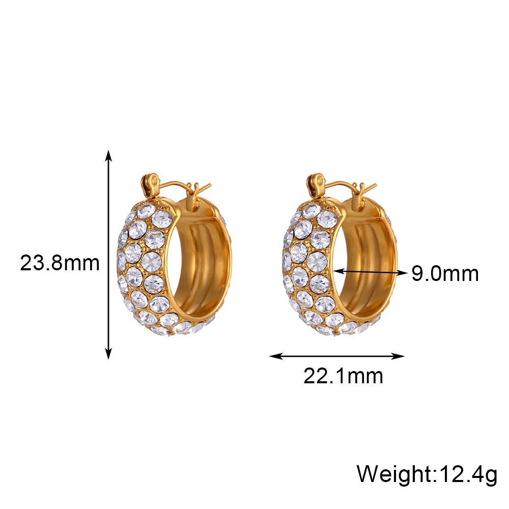 Orecchini a clip minimalisti geometrici in acciaio inossidabile con placcatura in oro 18 carati e punti micro-pavé per donne