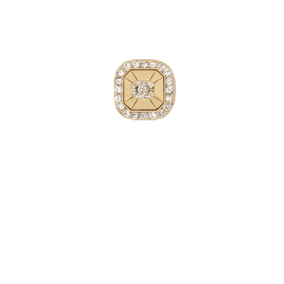 Anello da Donna Vintage Quadrato con Lettera in Ottone Placcato Oro con Strass Completi