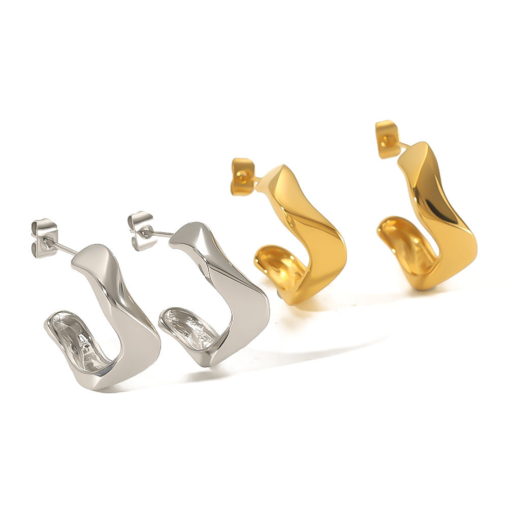 Minimalist Geometric Twisted Stainless Steel Earrings for Women with Electroplated Finish