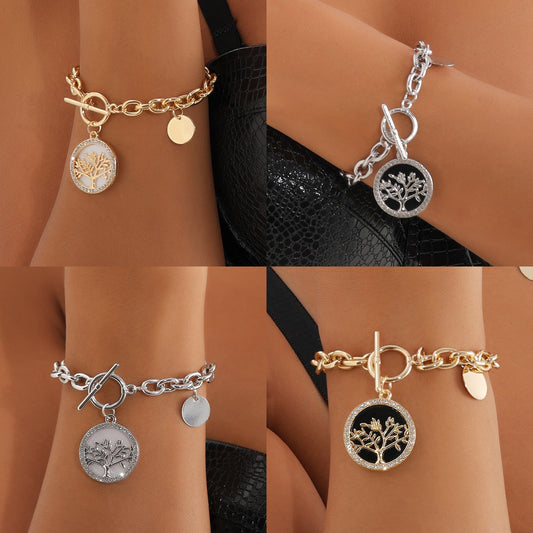 Bracciale da donna minimalista geometrico bianco e nero in madreperla con catena in lega e finitura placcata