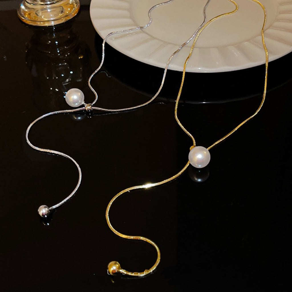 Adjustable Titanium Steel Y-Necklace for Women with Irregular Pendant Minimalist Locket Chain for Clavicle Decoration