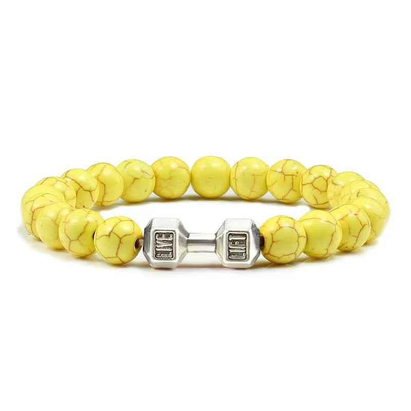Fashion Matte Plated Alloy Beaded Bracelet Unisex Elastic Yoga Energy Bangle