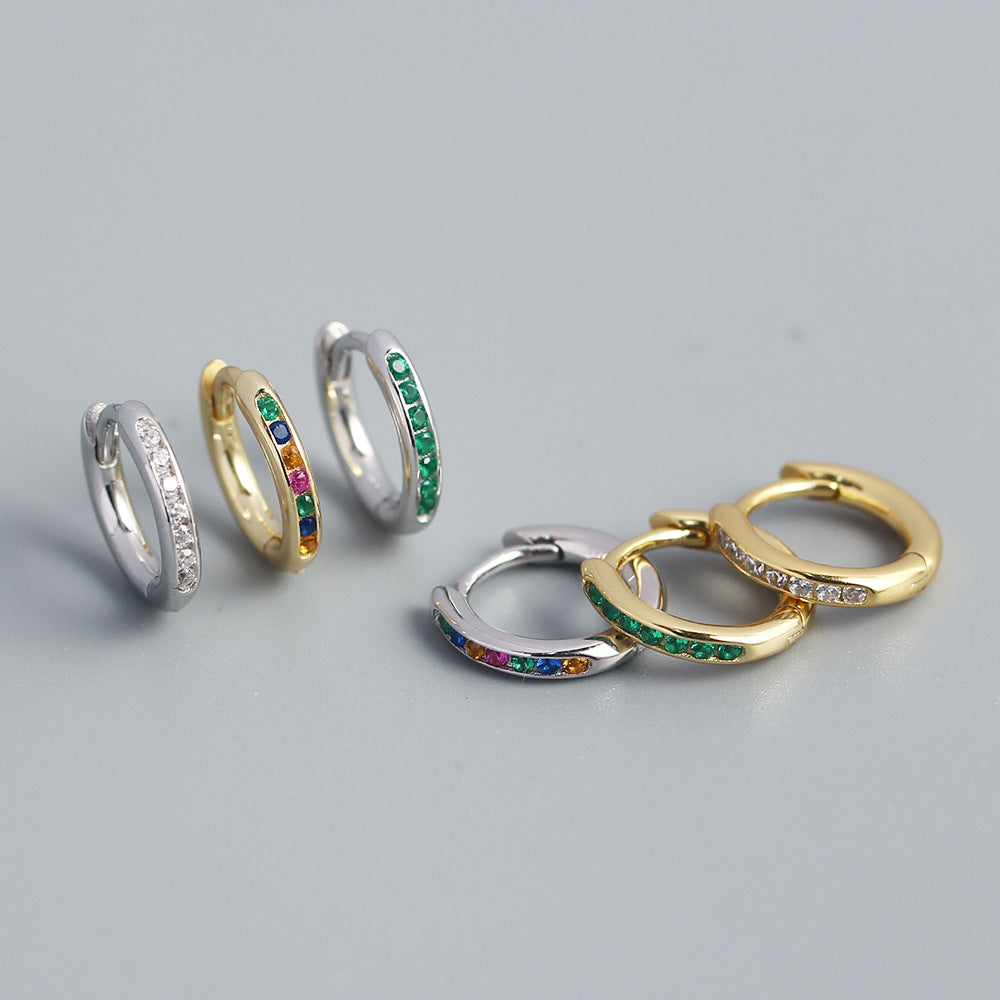 Minimalist Geometric Round Circle S925 Sterling Silver Stud Earrings with Paved Rhinestones
