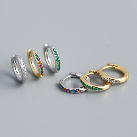 Orecchini a perno geometrici minimalisti a cerchio rotondo in argento sterling S925 con strass pavé