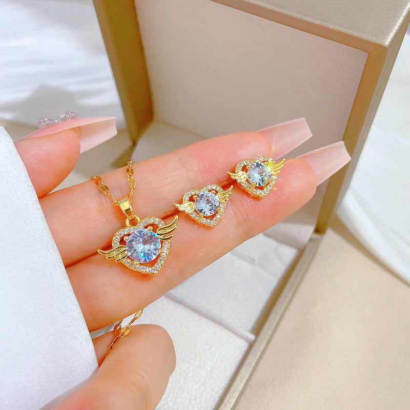 Luxury Fresh and Sweet Plated Brass Zircon Micro-Pave Earrings and Necklace Set