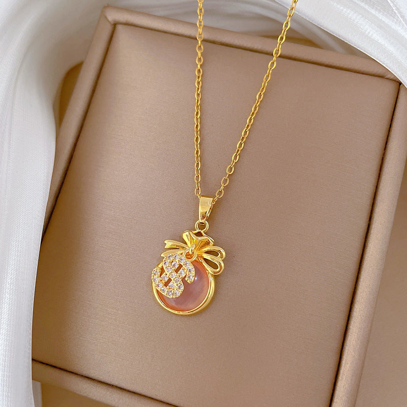 Collana Pendente Luna Geometrica Minimalista da Donna in Acciaio Inossidabile con Catena Delicata alla Clavicola e Strass Completi