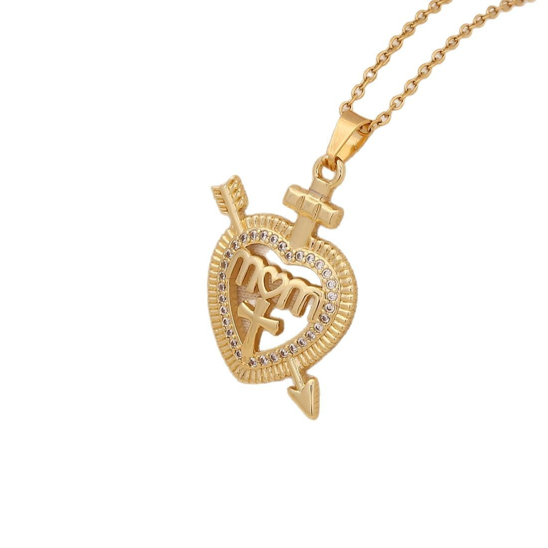 Minimalist Heart-Shaped Stainless Steel Necklace for Women with 'MOM' Letter Pendant and Delicate Clavicle Chain