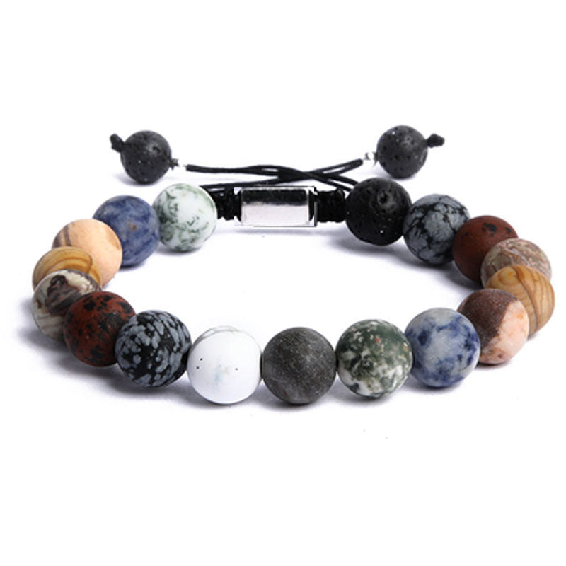 Unisex Geometric Round Gemstone Beaded Bracelet Solar System Planet Design Handmade Jewelry