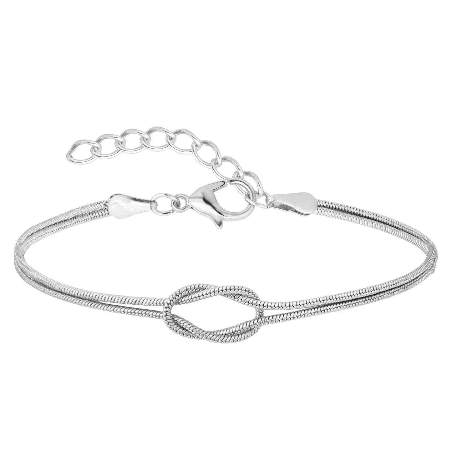 Minimalist Polished Stainless Steel Snake Chain Bracelet with Geometric Knot Design for Women