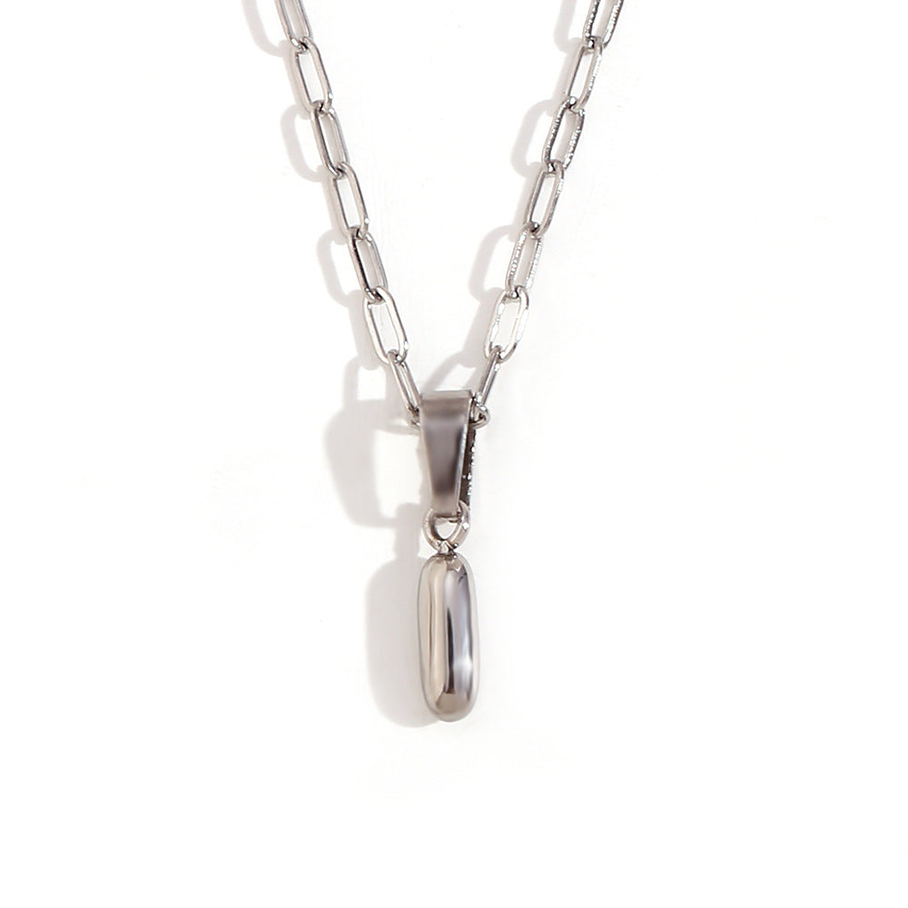 Minimalist Fashion Letter Pendant Necklace in Stainless Steel with 18K Gold Plating, Bubble-Inspired Mini Safety Pin Design for Women
