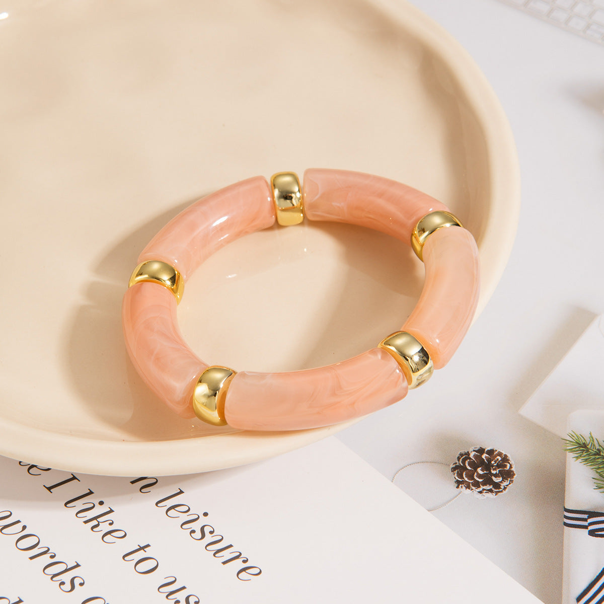 Vintage Polished Acrylic Bracelet with Marble Texture