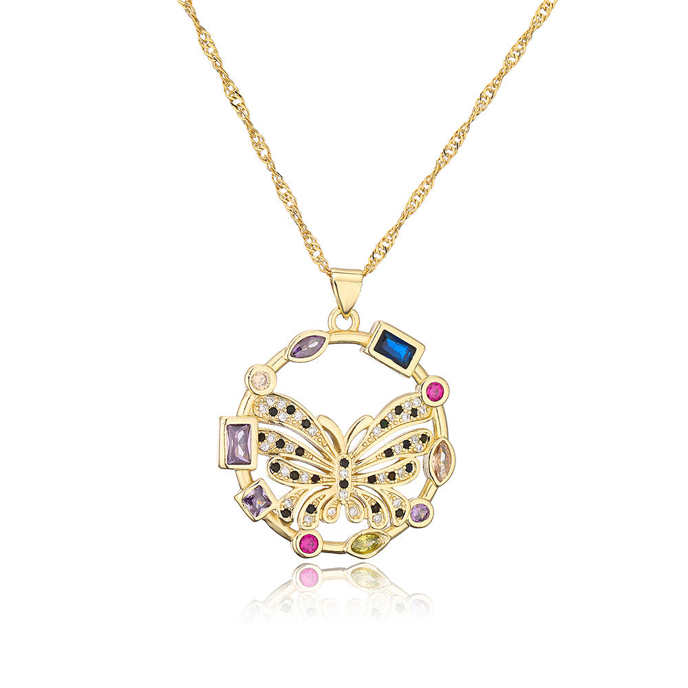 Cute INS-Style Animal Pendant Necklace for Women with Copper Base Plated in 18K Gold and Zircon Inlay