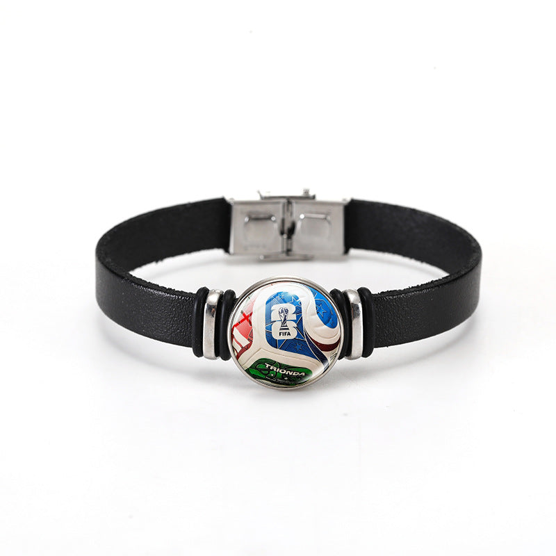 Unisex Geometric Round Leather Bracelet with Snap Button