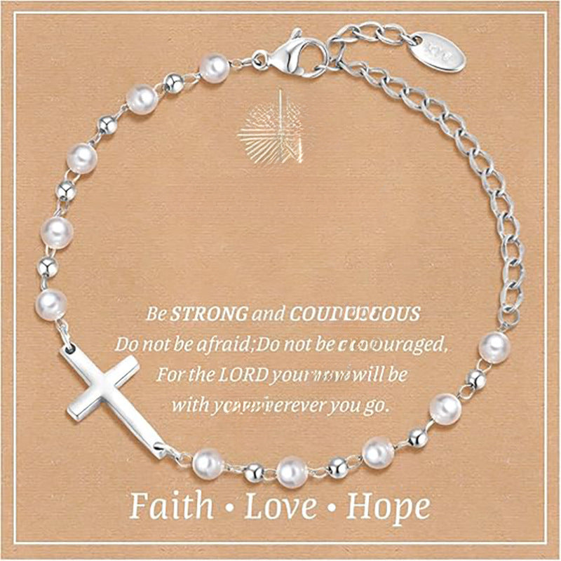 Luxury Elegant Gold Plated Cross Pearl Bracelet for Women