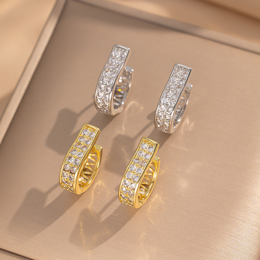 Orecchini in rame a cuore minimalisti moderni da donna con placcatura in oro vero e intarsio in zircone