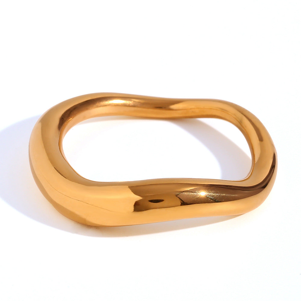 Minimalist Geometric Stainless Steel Ring with 18K Gold Plating and Micro-Pave Curved Design for Women