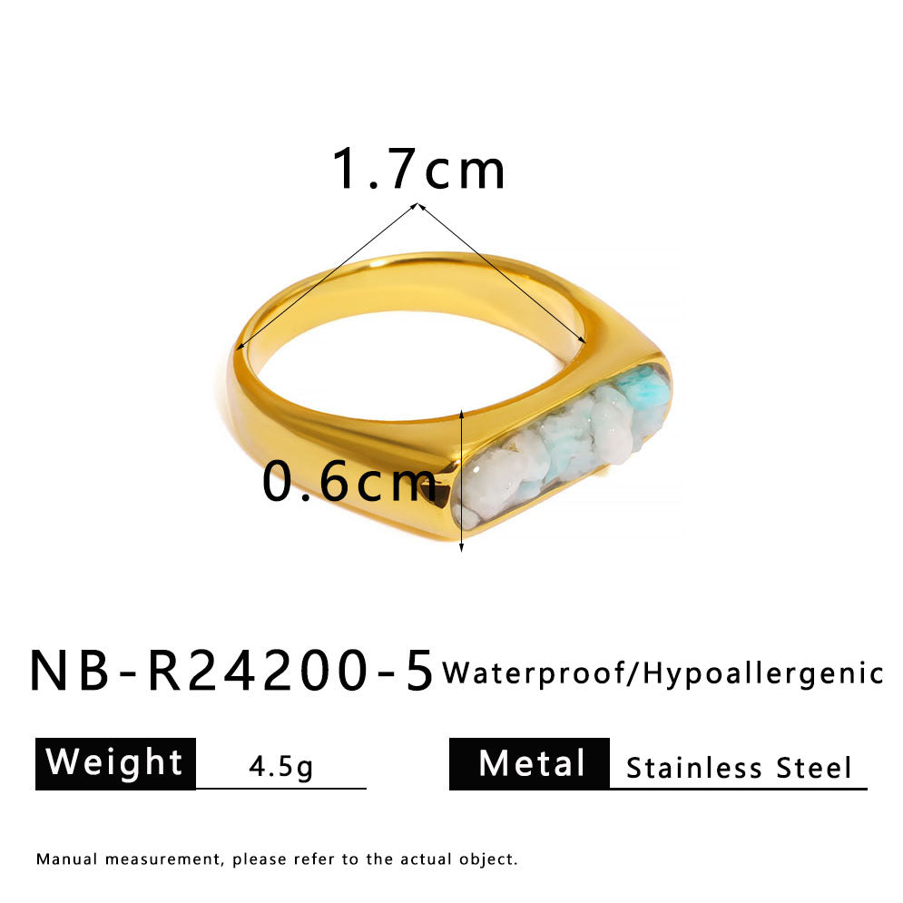 Anello Minimalista in Acciaio al Titanio con Intarsio in Pietra Naturale, Design a U e Geometrico, Finitura Galvanizzata per Uomo e Donna