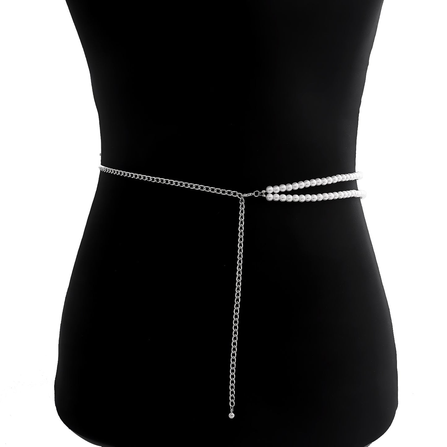 Minimalist Punk Double Layer Faux Pearl Metal Waist Chain for Women