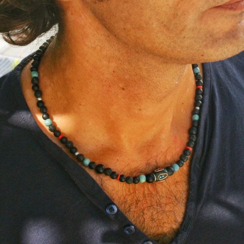 Ethnic Geometric Round Beaded Necklace Alloy Plated Cable Chain Unisex Jewelry