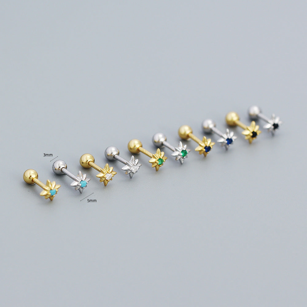 Minimalist 925 Sterling Silver Star Inlay Stud Earrings for Women