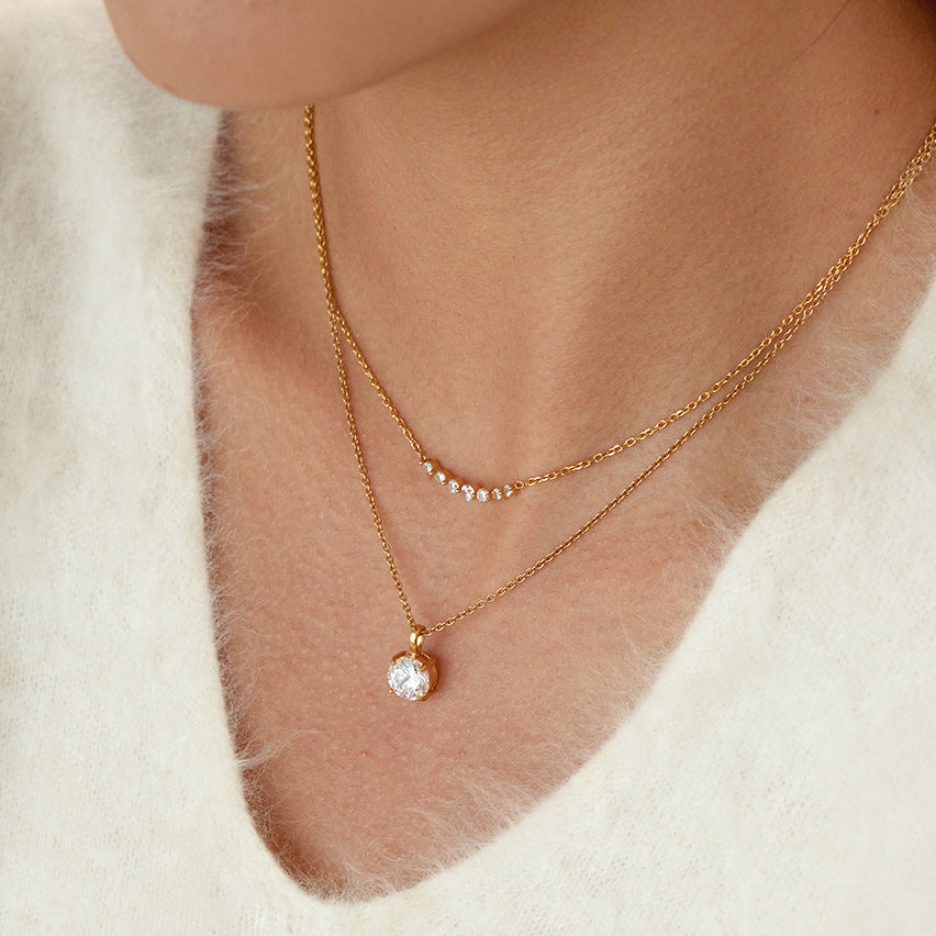 Collar Minimalista de Acero Inoxidable con Colgante Geométrico y Diamantes de Imitación, Cadena de Acero Inoxidable Chapada en Oro PVD al Vacío para Mujer