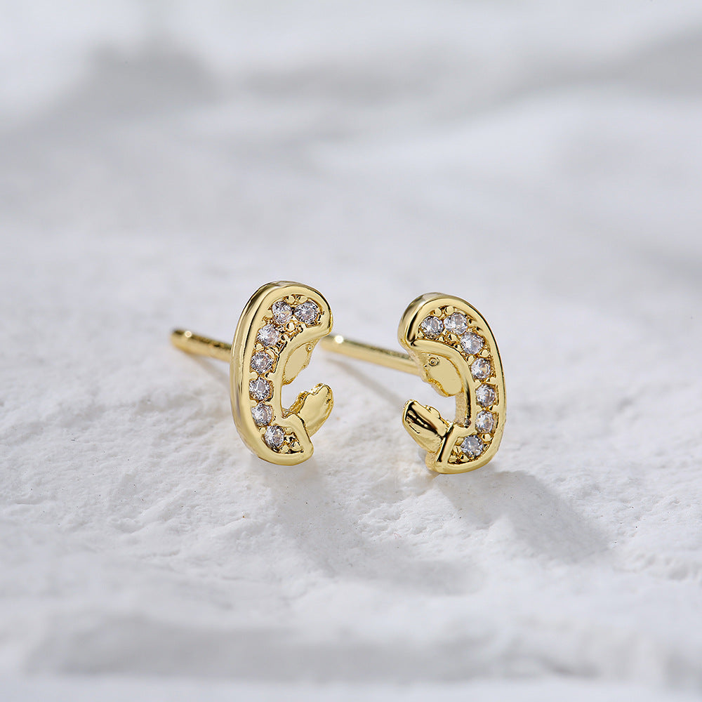 Minimalist 18K Gold Plated Copper Micro-set Zircon Geometric Fish Stud Earrings for Women