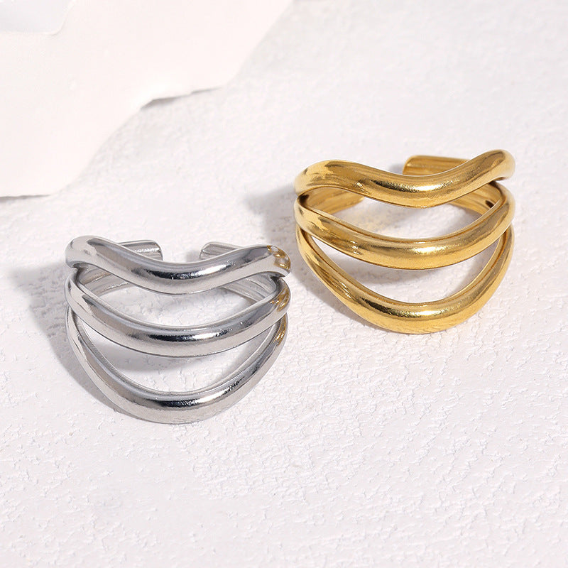 Minimalist Geometric Gold Plated Stainless Steel Ring for Women