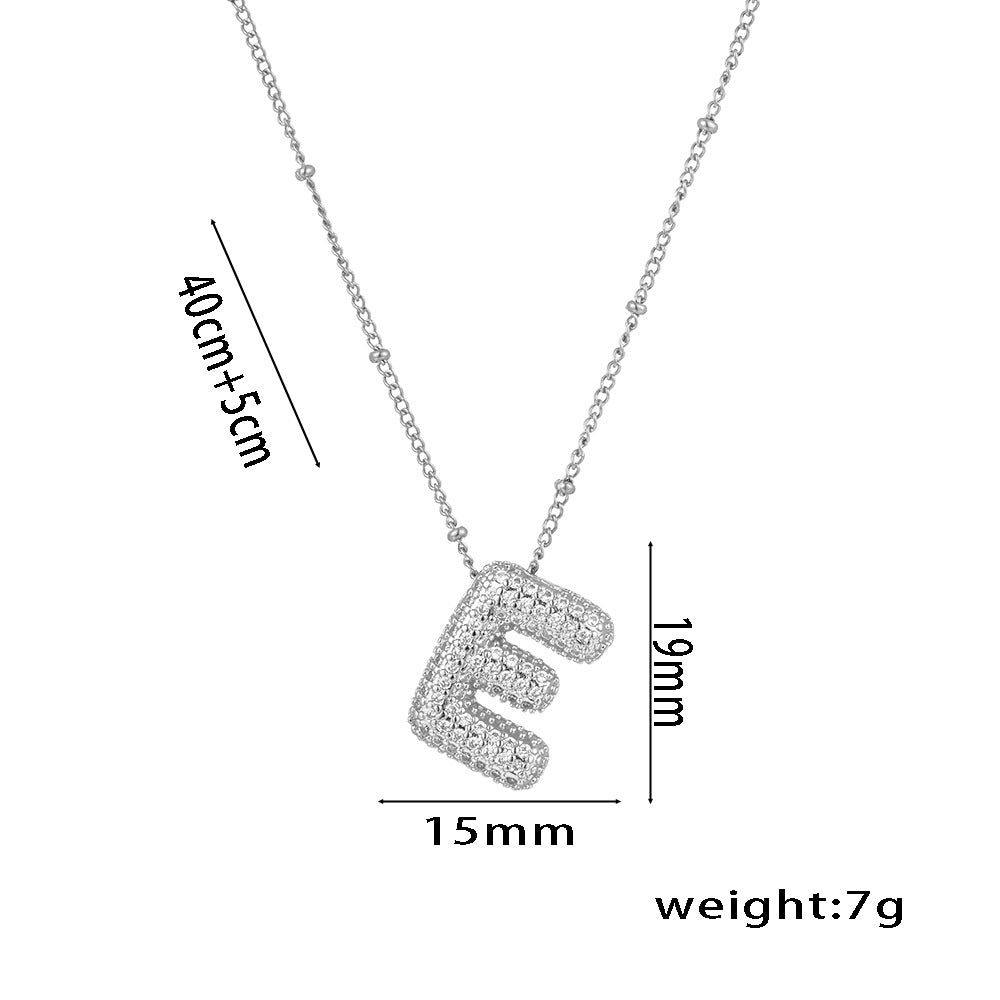 Minimalist Geometric Letter Pendant Necklace in Titanium Steel with Rhinestone Inlay and White Gold Plating on Snake Chain for Women