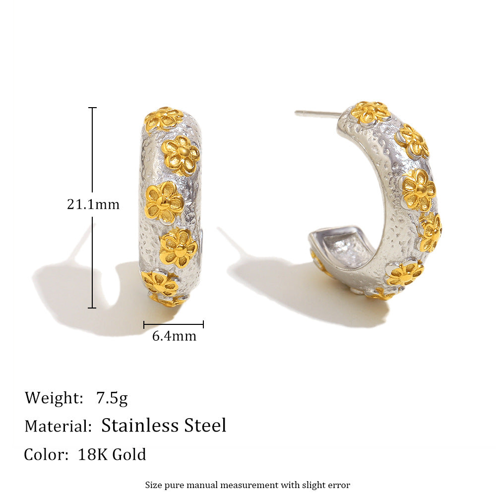 Orecchini minimalisti in acciaio inossidabile a forma di fiore placcati in oro 18 carati da donna