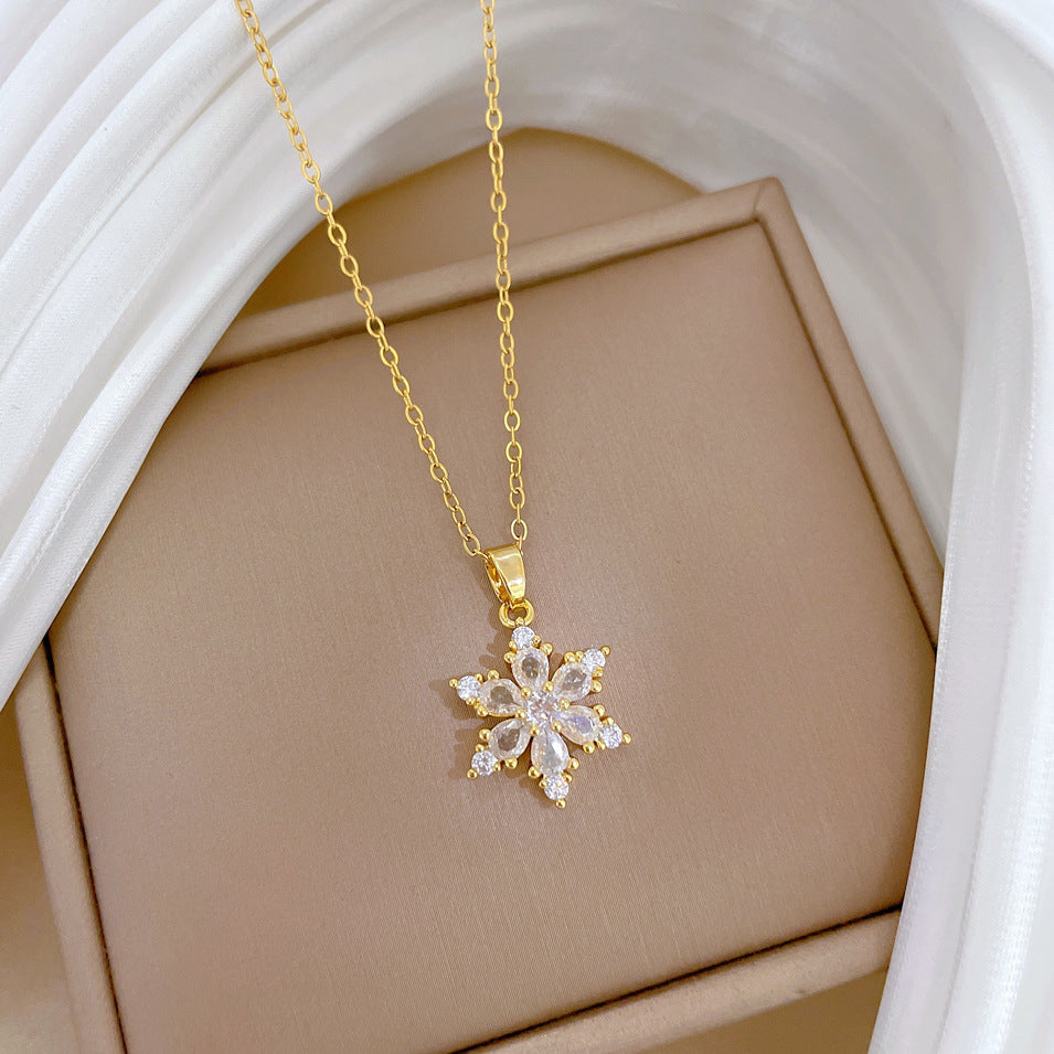 Collana con Pendente Luna Geometrica per Uomo e Donna Catena in Acciaio Inossidabile con Intarsi in Strass Elegante Collana a Ciondolo Minimalista