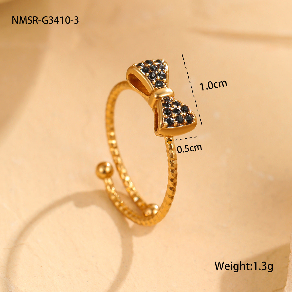 Anillo de acero inoxidable con forma de lazo, engaste de diamantes de imitación, estilo minimalista y lujoso para mujer