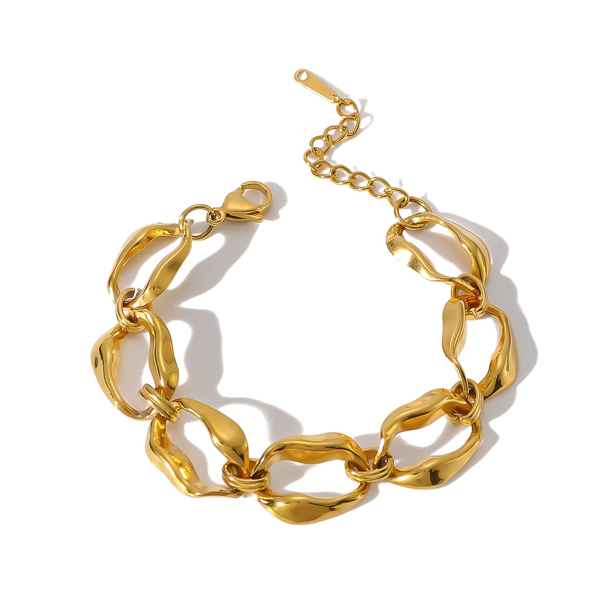 Minimalist Geometric Stainless Steel Bracelet with 18K Gold Plating for Women