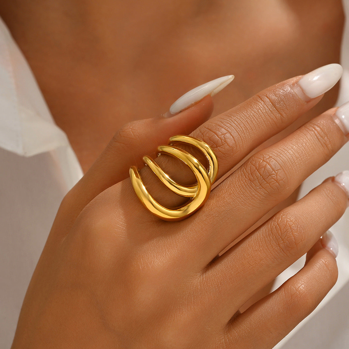 Minimalist Geometric Lightweight Luxury Adjustable Ring for Women with Copper Base and Plated Finish Multi-Layer Wrapped Band