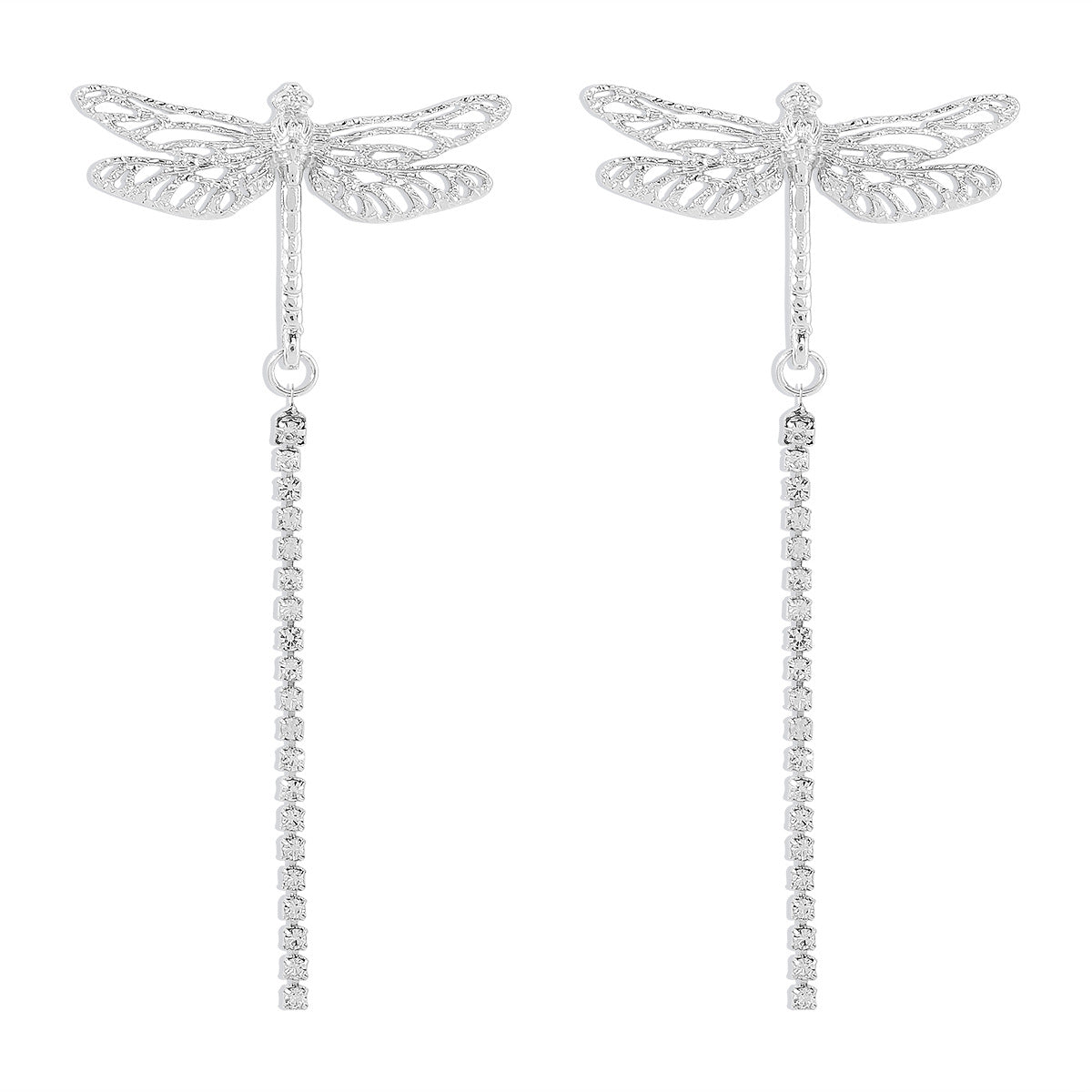 Orecchini a libellula traforati Sweet-Edgy con strass in ferro placcato da donna