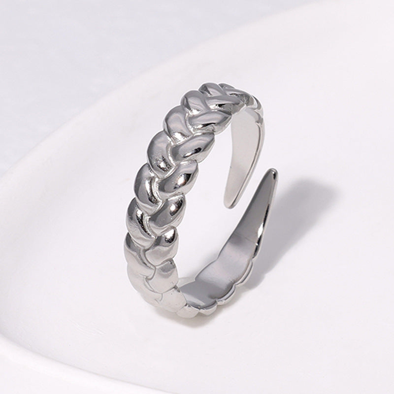 Minimalist Geometric Open Ring with Chain Detail 18K Gold Plated Stainless Steel Jewelry for Women